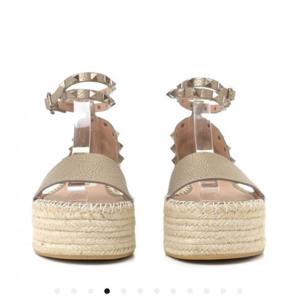 VALENTINO GARAVANI Metallic Rockstud Ankle Wrap Espadrille Flatform Sandals 38 - Picture 3 of 12
